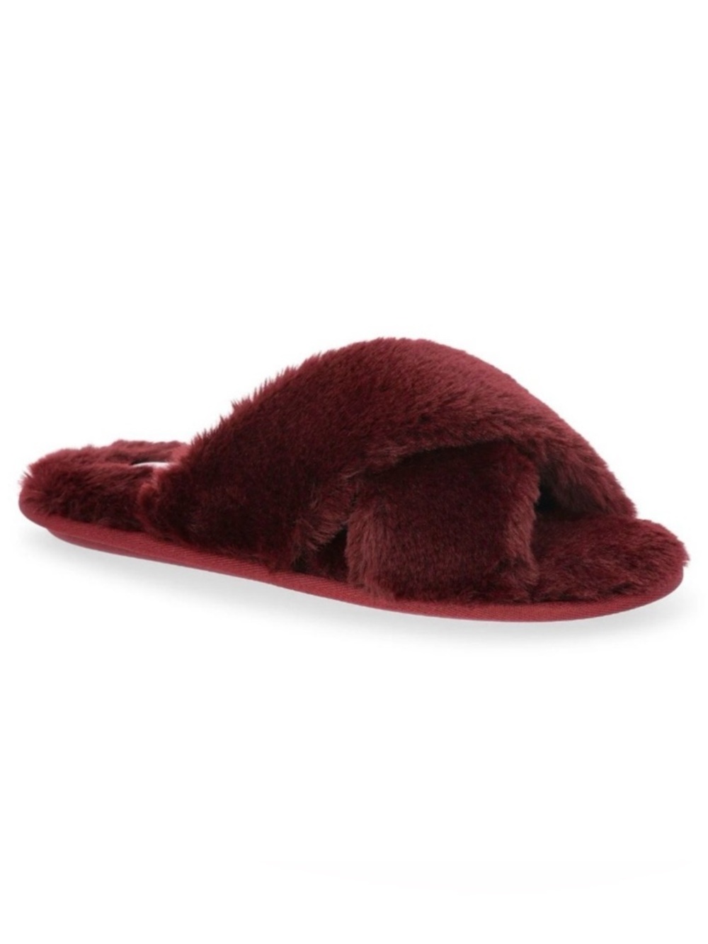 Joyspun Wine Burgundy Faux Fur X Band Women's Slippers